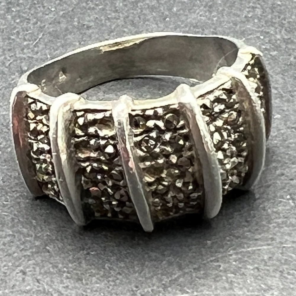 Vintage Womens Sterling Marsasite Ring Bar 925 Separators Size 8 Retro Glam‎